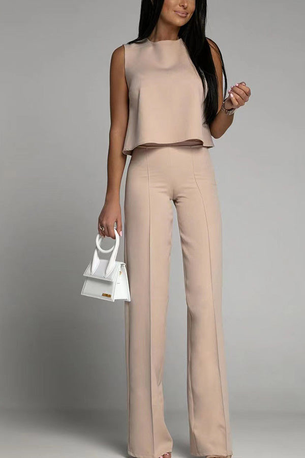 Solid Sleeveless Top+Slim Pants Two-piece