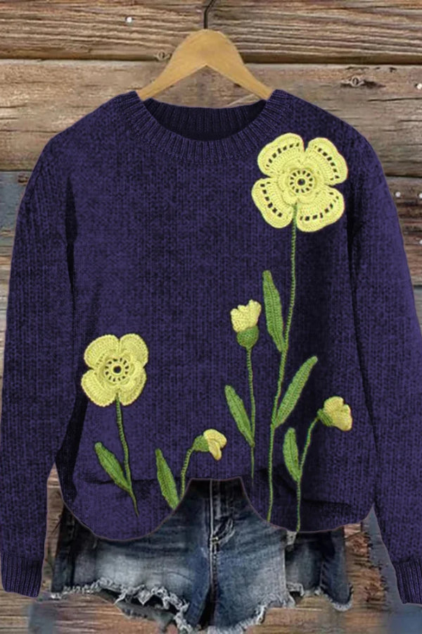 Classy Flowers Crochet Art Cozy Knit Sweater