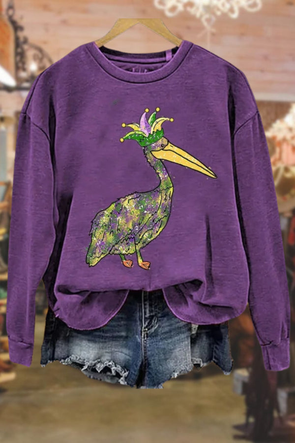 Mardi Gras Pelican Print Sweatshirt