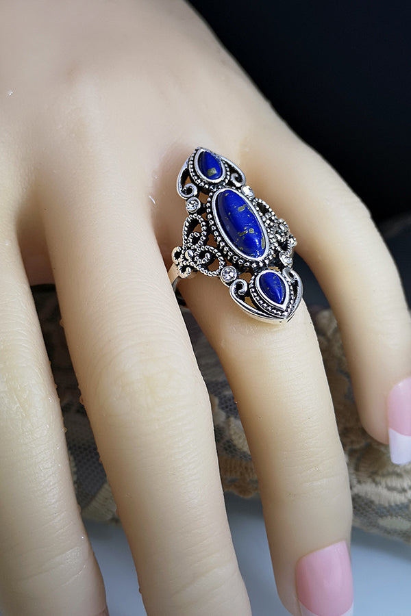 Openwork Carved Lapis Lazuli Ring