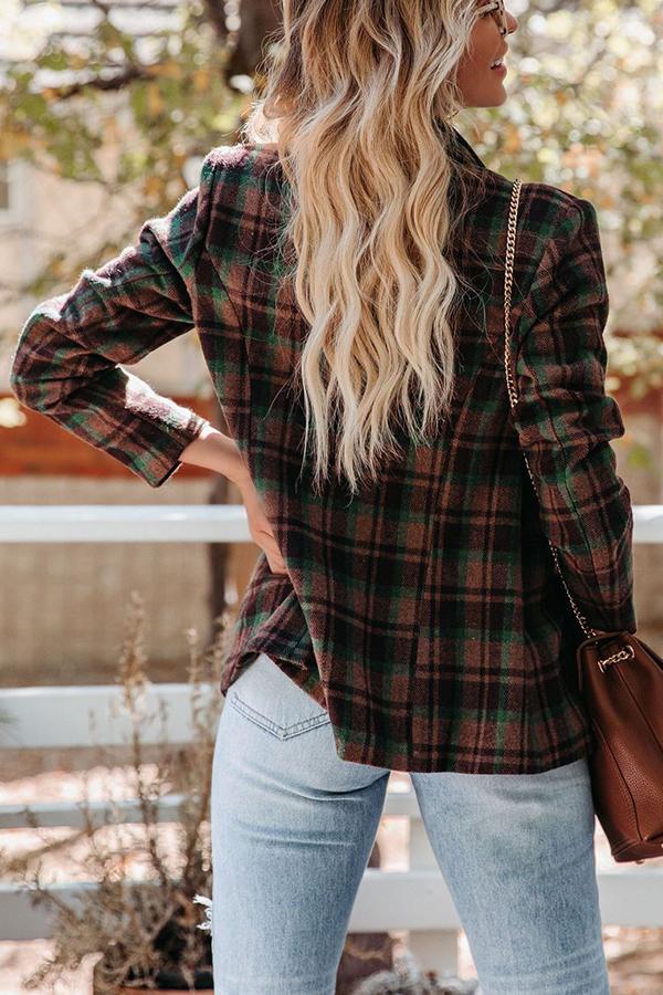 Small Town Charm Plaid Double Breasted Blazer