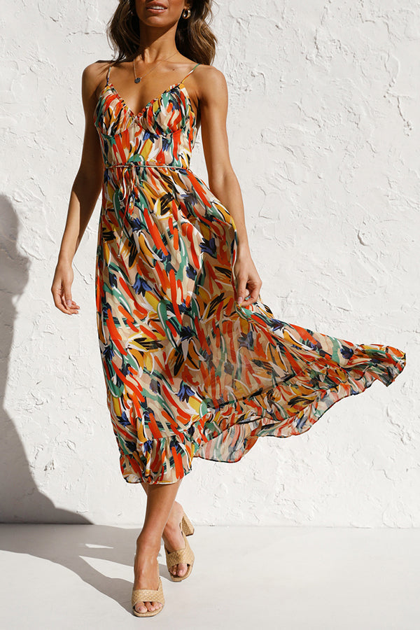 Printed Agaric Sling Midi Dress