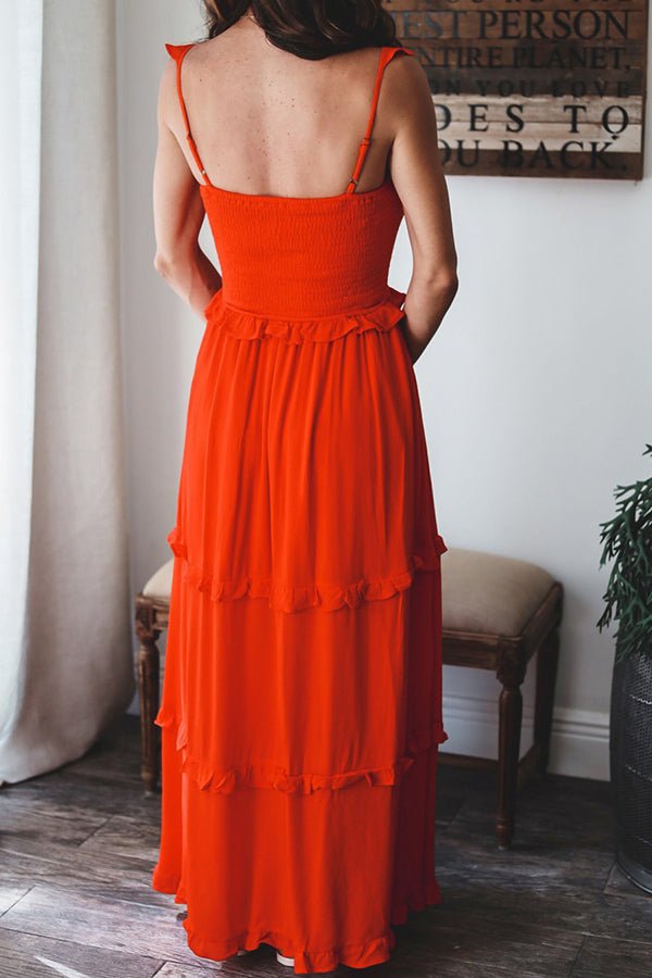 Fashion Solid Color Sling Midi Dress