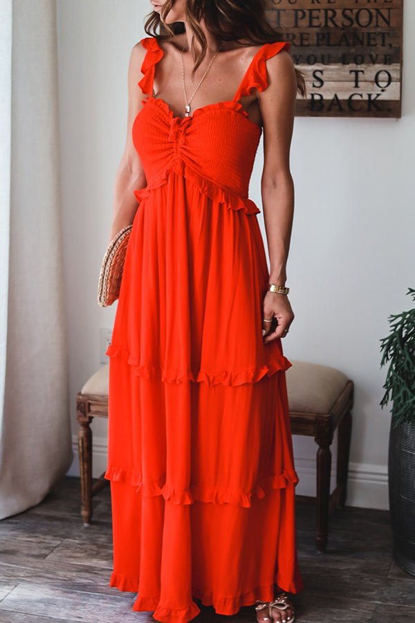 Fashion Solid Color Sling Midi Dress