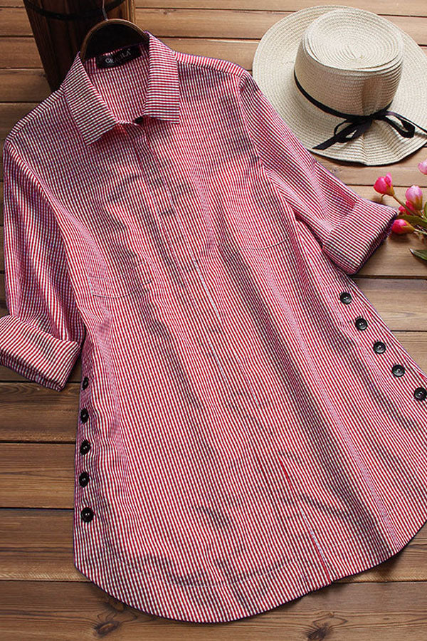 Casual plaid irregular side button shirt