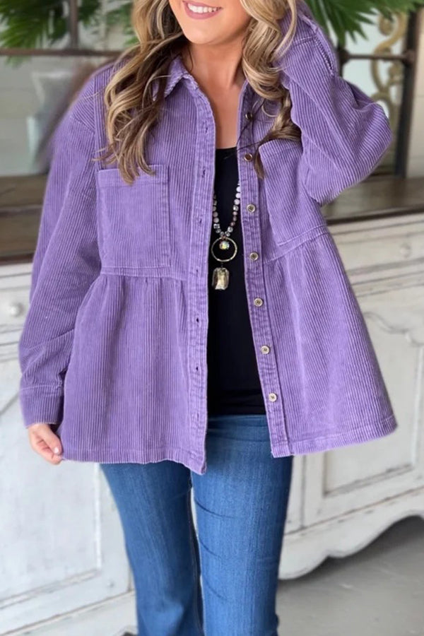 women's fashion solid color casual corduroy jacket