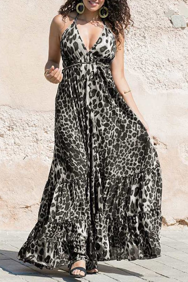 Leopard Print Beach Sexy Sling Dress