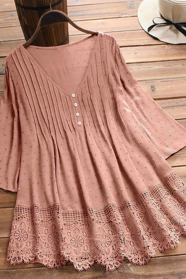 Lace Cutout V-Neck Shirt