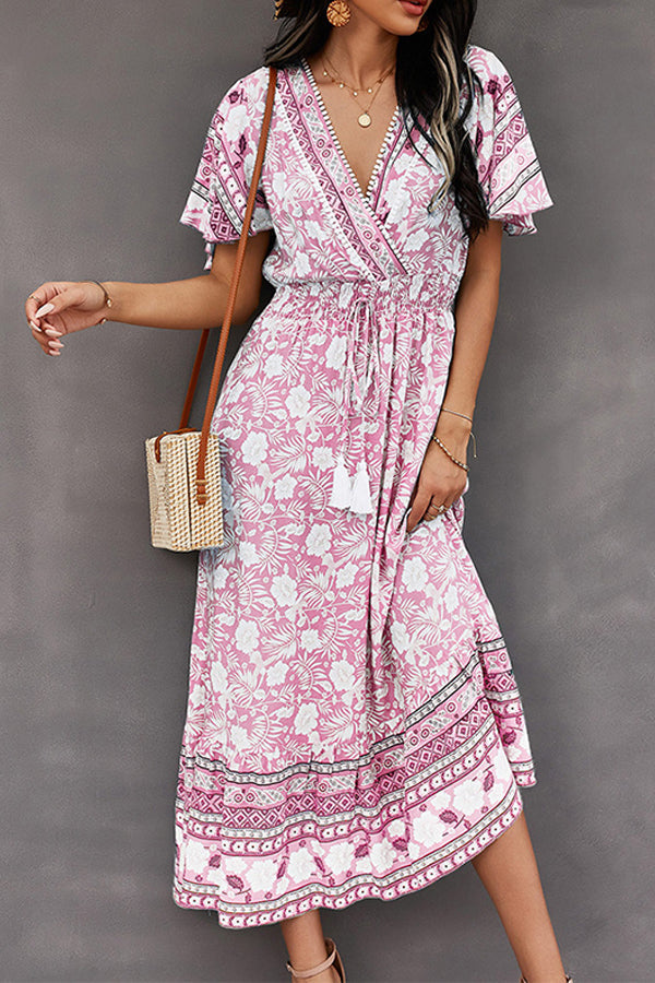 Spring/Summer V-Neck Tie Boho Dress