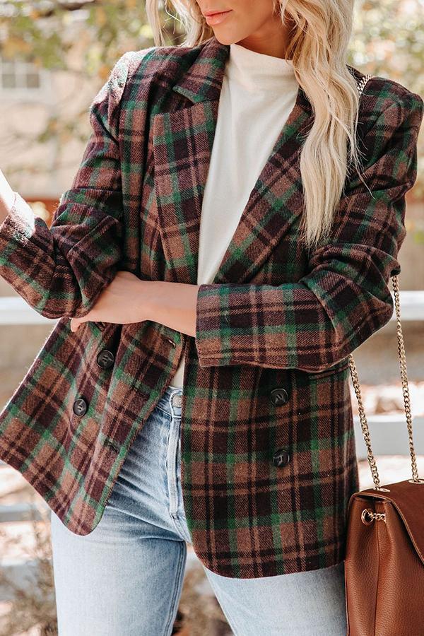 Small Town Charm Plaid Double Breasted Blazer