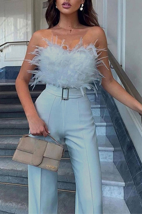 Fashion feather tube top sexy jumpsuit