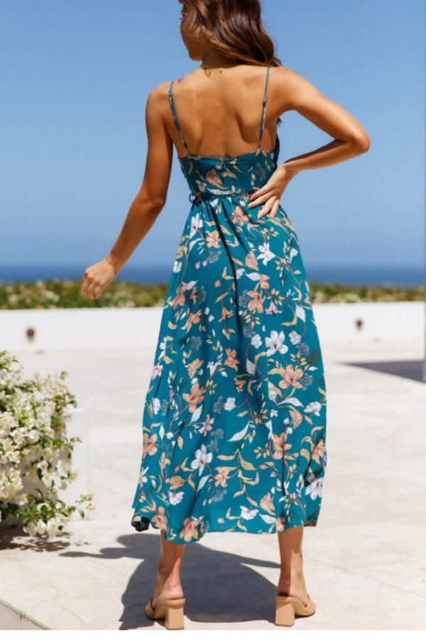 Sexy V-Neck Sling Boho Print Swing Dress