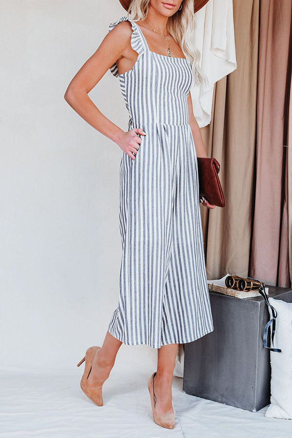 Flip Side Pocketed Striped Ruffle Jumpsuit