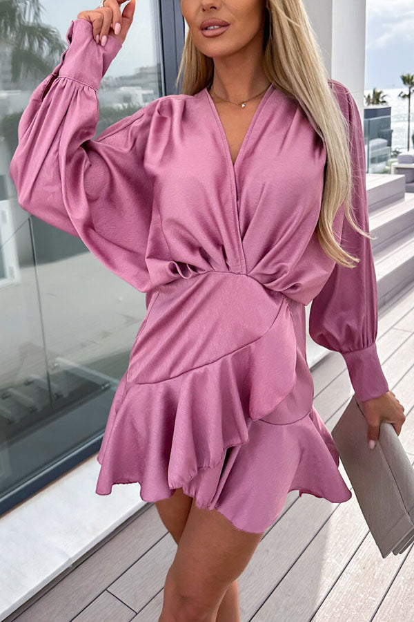 Tailored for Me Satin Batwing Long Sleeve Mini Dress