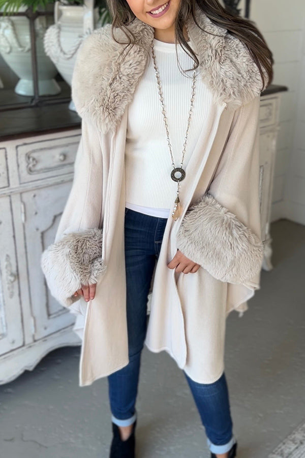 WOMEN'S FAUX FUR DETAIL KIMONO/JACKET