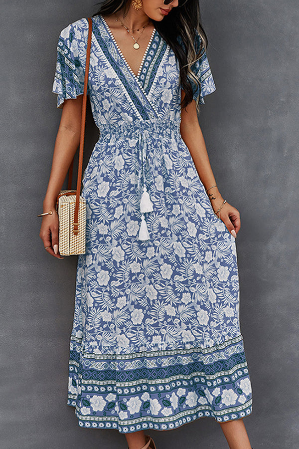 Spring/Summer V-Neck Tie Boho Dress