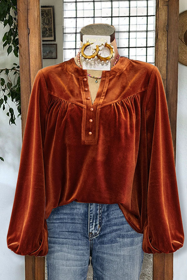 Elegant Velvet Pleated V-neck Top