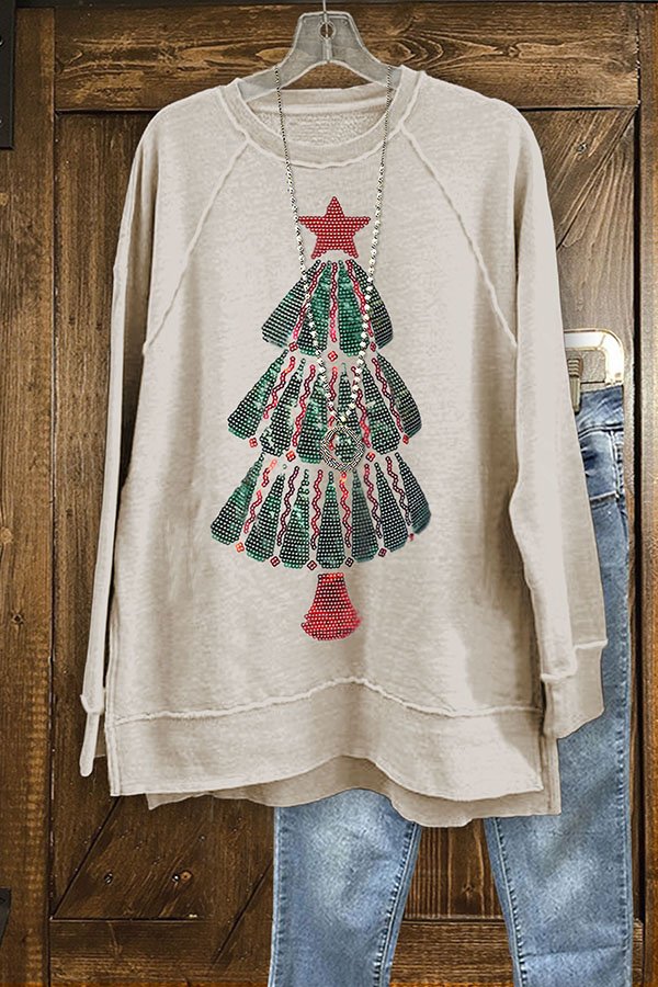 Sequined Christmas Tree Casual Sweatshirt