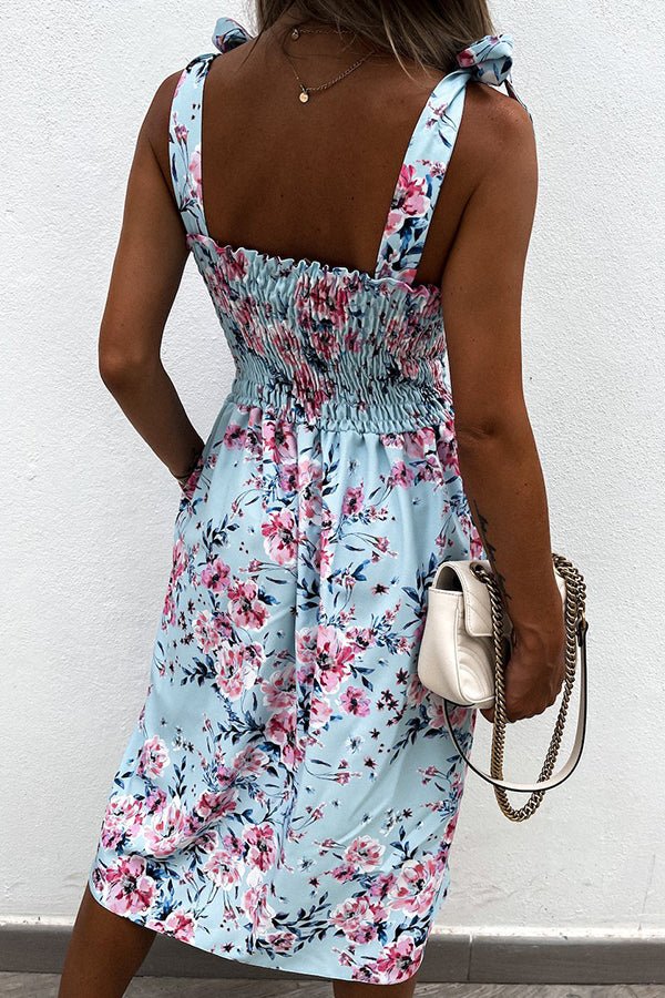 Floral Print Sexy Sling Pocket Midi Dress