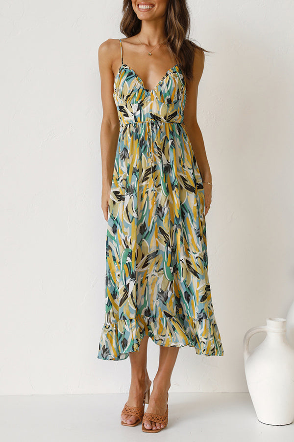 Printed Agaric Sling Midi Dress