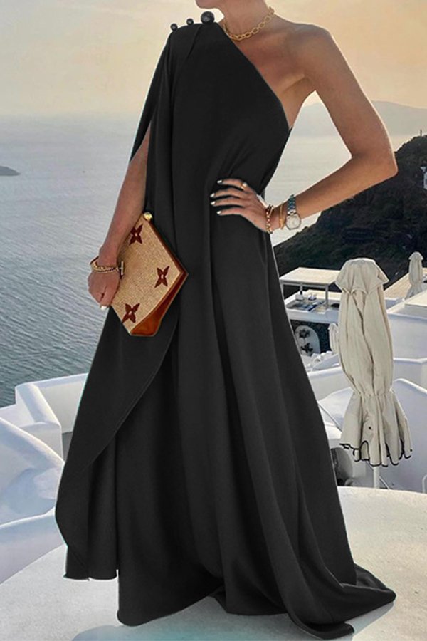 Temperament Solid Color Loose One Shoulder Dress