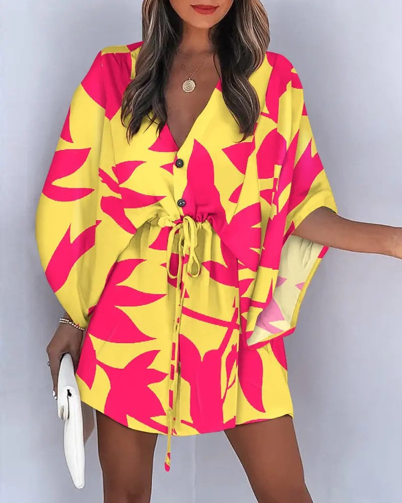 Dynamic Love Printed Batwing Sleeve Dress