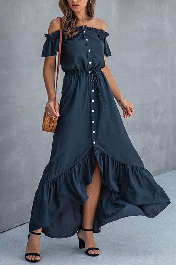 One Word Neck Tie Irregular Ruffled Women's Dress