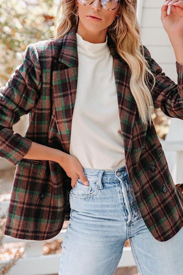 Small Town Charm Plaid Double Breasted Blazer