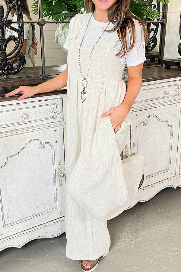 Lace suspenders casual wide-leg jumpsuit