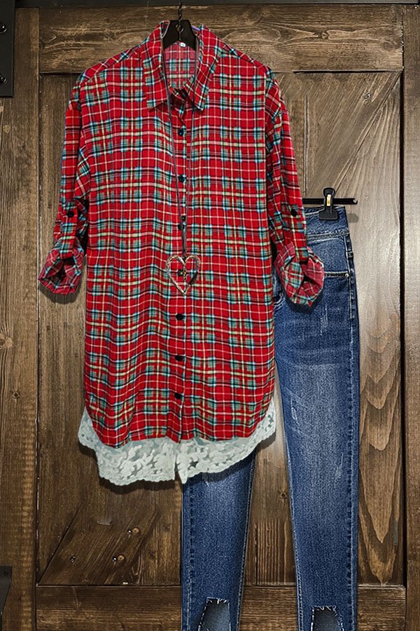 Classic Plaid Lace Hem Shirt