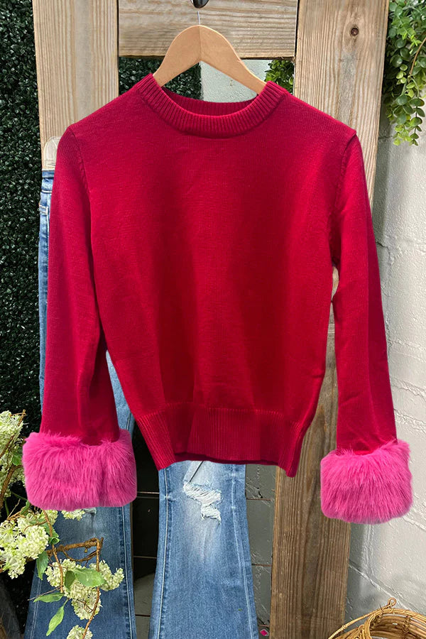 Fur Cuffs Knitted Sweater