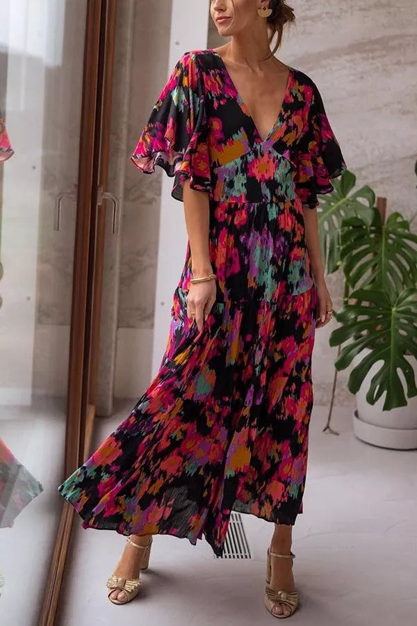 Wonderful Waves Floral Backless Maxi Dress