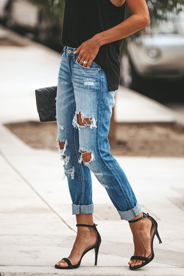 Ripped Straight Leg Street Style Jeans