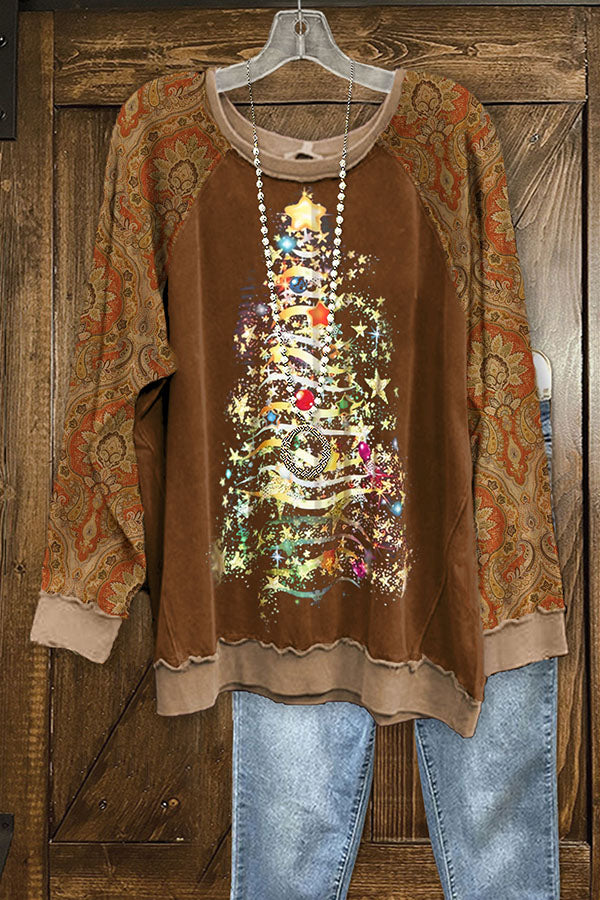 Vintage Corduroy Patchwork Print Christmas Sweatshirt