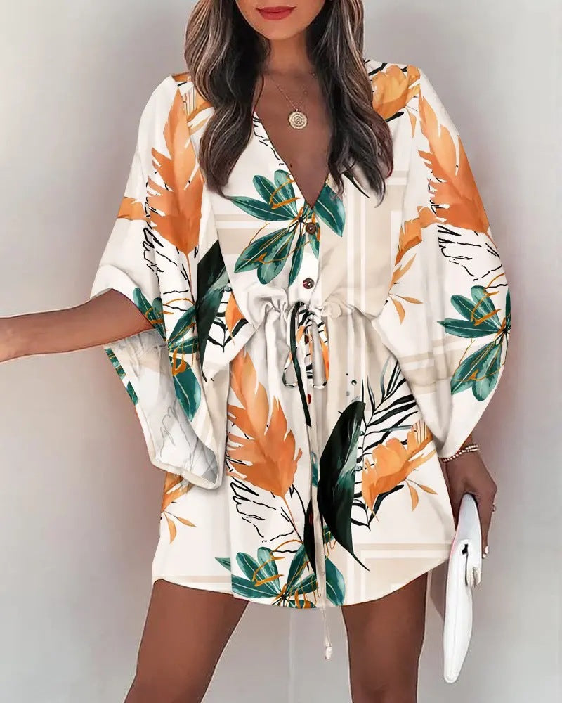 Dynamic Love Printed Batwing Sleeve Dress