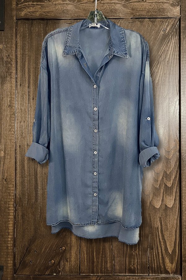 Casual Washed Denim Blouse