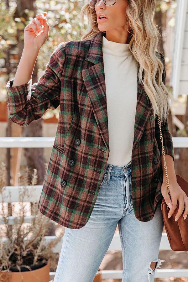 Small Town Charm Plaid Double Breasted Blazer