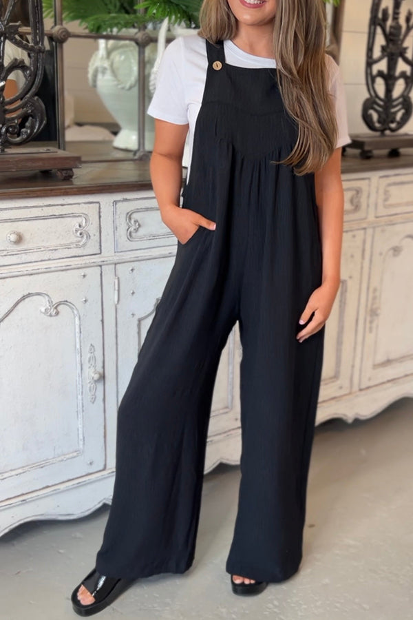 Solid color simple casual wide-leg jumpsuit