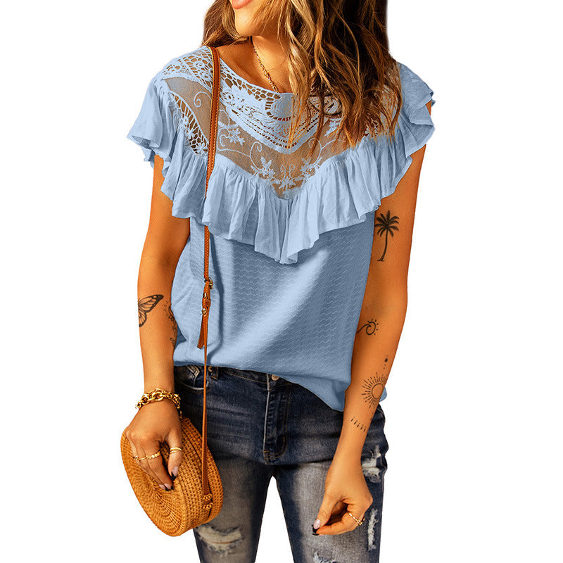 Women's Ruffled Round Neck Loose Top