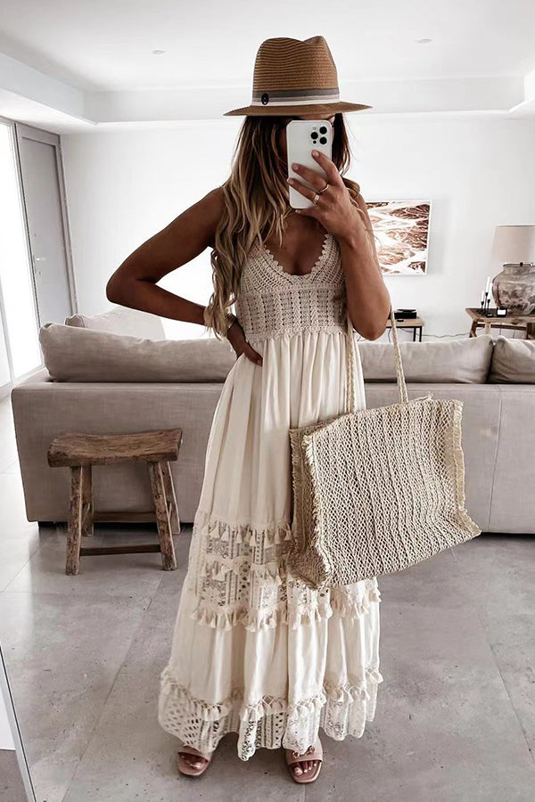 Casual Lace Stitched Sleeveless Dress