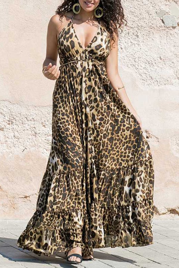 Leopard Print Beach Sexy Sling Dress