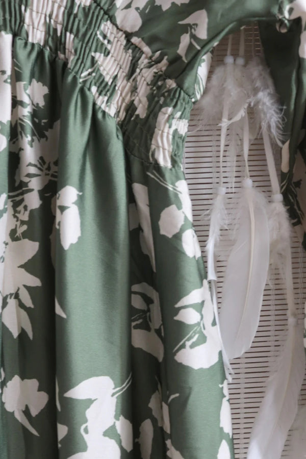 Long Sleeved Khaki Floral Maxi Dress