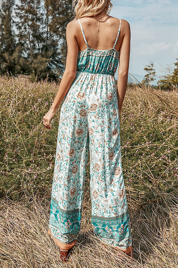 Summer Sling Floral Print Casual Loose Long Jumpsuit