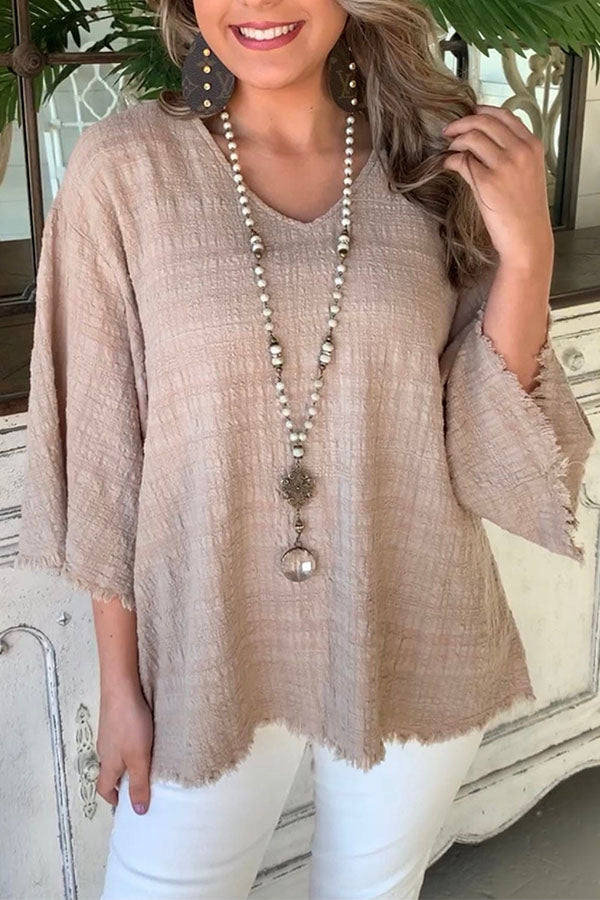 Casual cotton v-neck top