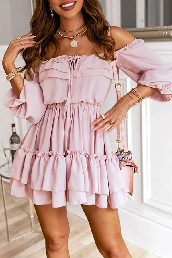 Off Shoulder Loose Ruffled Mini Dress