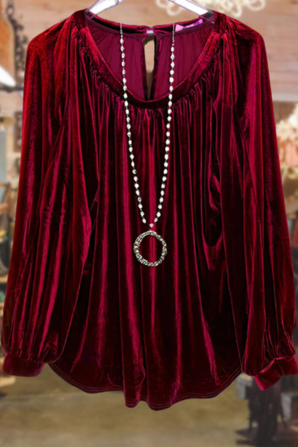 VINTAGE VELVET PLEATED TOP IN RED