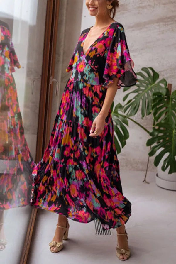 Wonderful Waves Floral Backless Maxi Dress