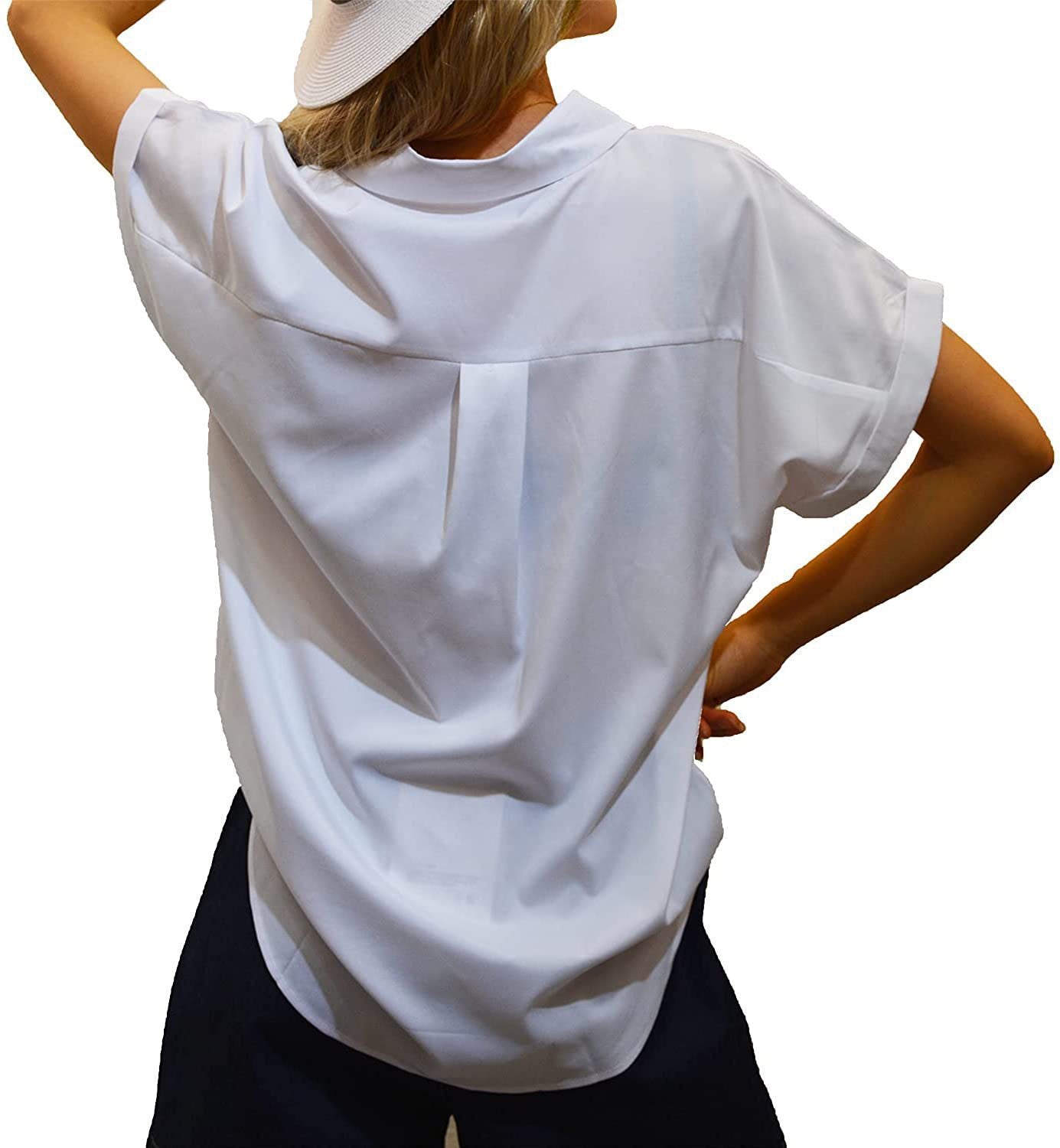 Women's Short-sleeved T-shirt V-neck Button-up Blouse