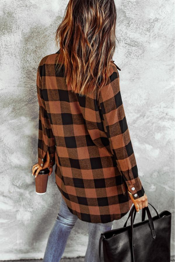 Turn-down Collar Plaid Shirt Coat