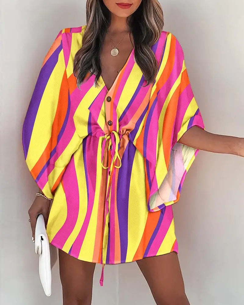 Dynamic Love Printed Batwing Sleeve Dress